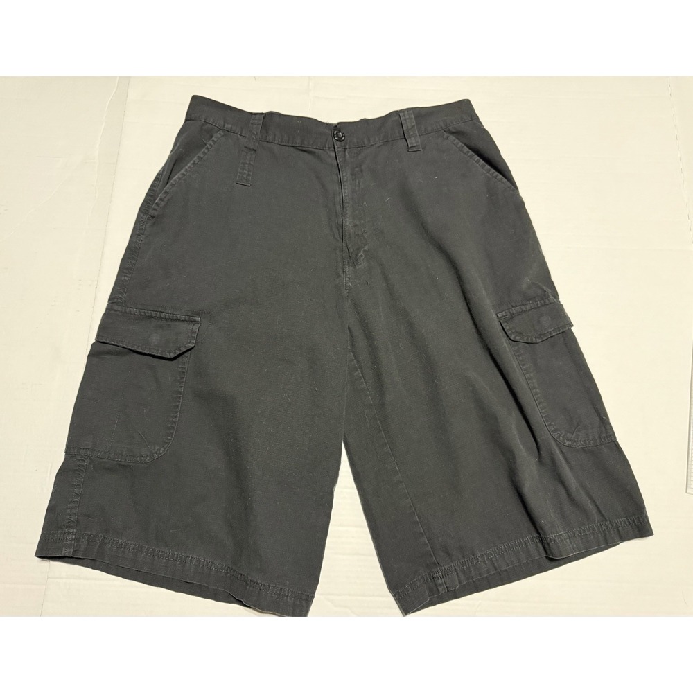 VTG Mecca Cargo Shorts Mens 38 Ripstop Baggy Shorts Black Skater Y2K HipHop Long